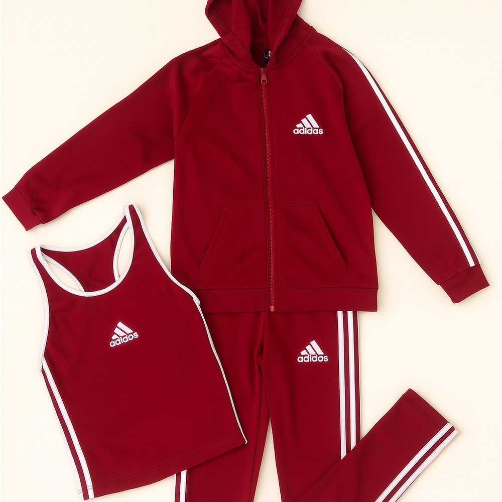 Adidas Burgundy Tracksuit Ensemble